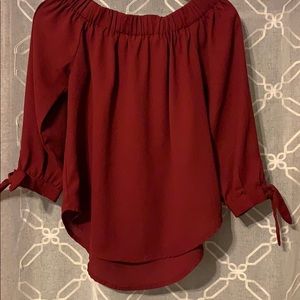 Red off the shoulder blouse